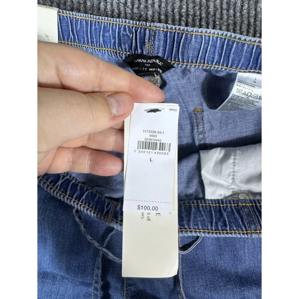 Banana Republic Mid Rise Wide Leg Drawstring Waist Jeans Womens Large Baggy Blue